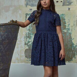 BARDOT JUNIOR ! Girls Mila Mini Lace Dress In Navy (8)